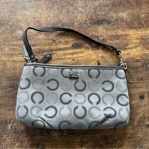 COACH Signature Madison OP Art Large Wristlet Grey & Silver